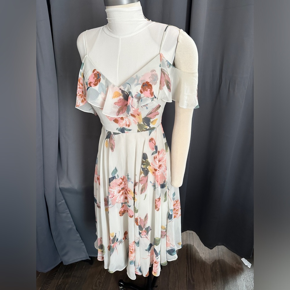 Jenny Yoo Mila Cold Shoulder floral chiffon size 0